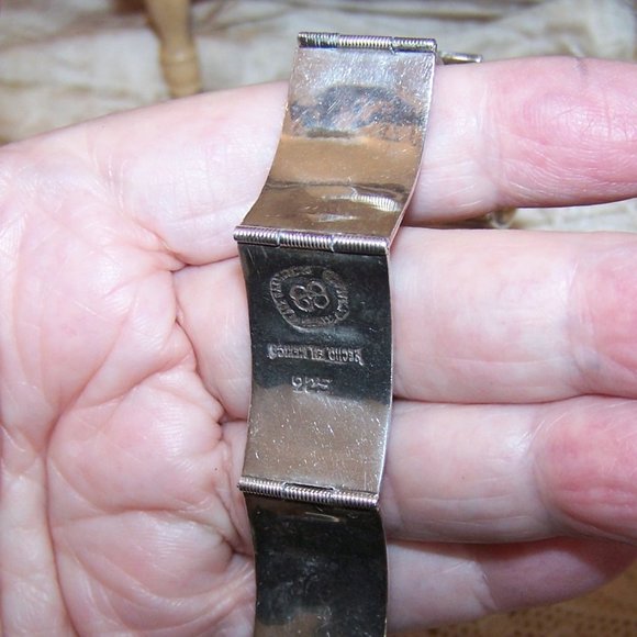 Los Ballesteros Sterling Silver Abalone Inlay Link Bracelet - Greek Key Design - Picture 9 of 9